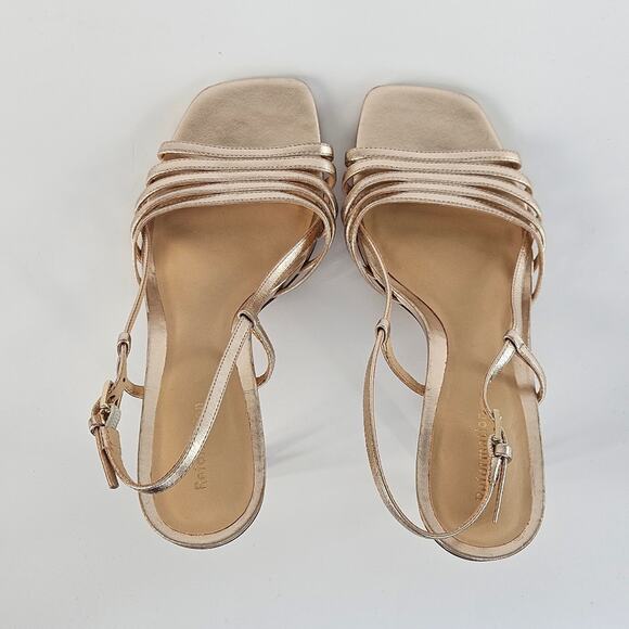 Reformation Elsie Heeled Sandal Size 7 Metallic Gold Strappy Slingback - Picture 8 of 12